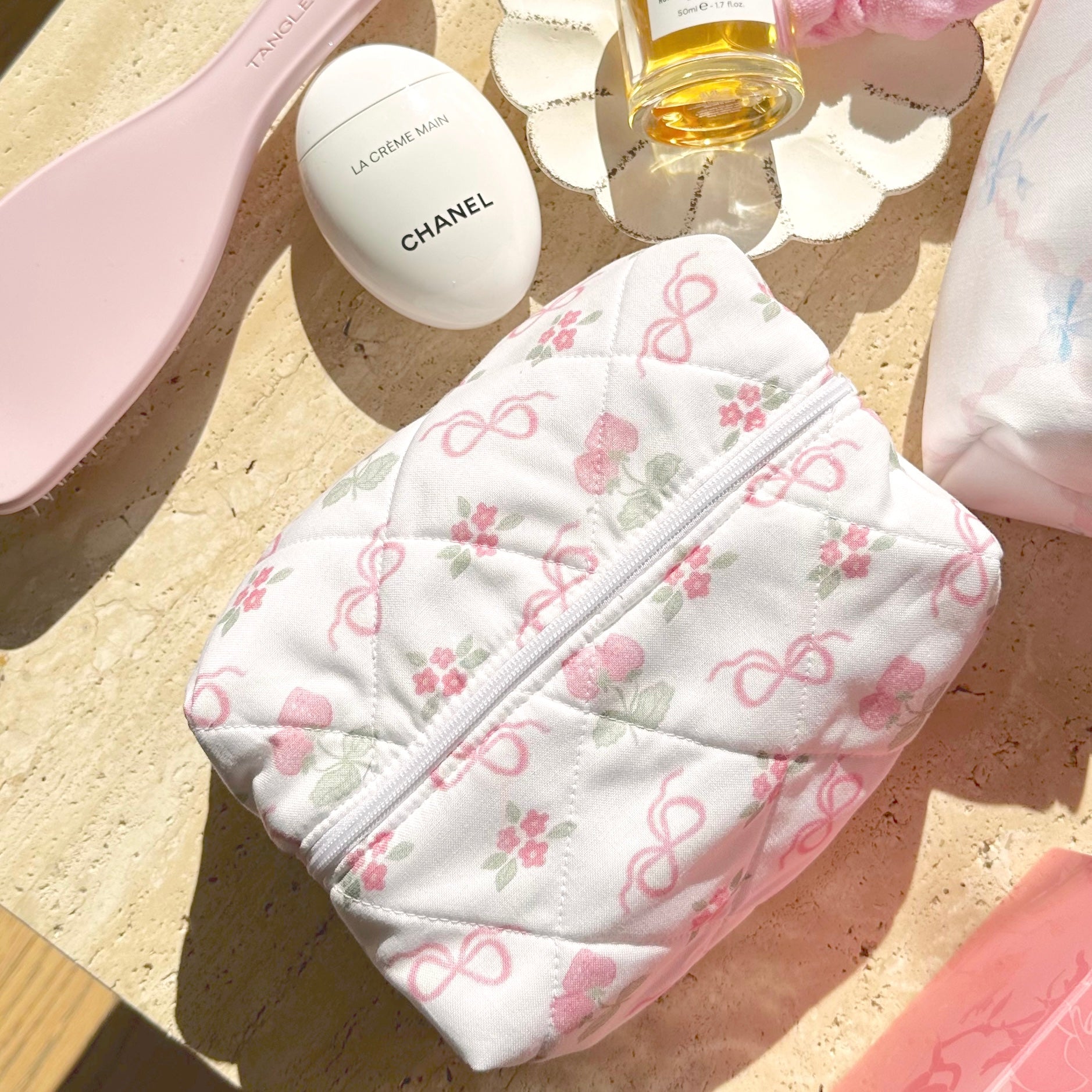 PINK BOW COQUETTE BERRY DJERF MAKEUP COSMETICS TRAVEL BAG