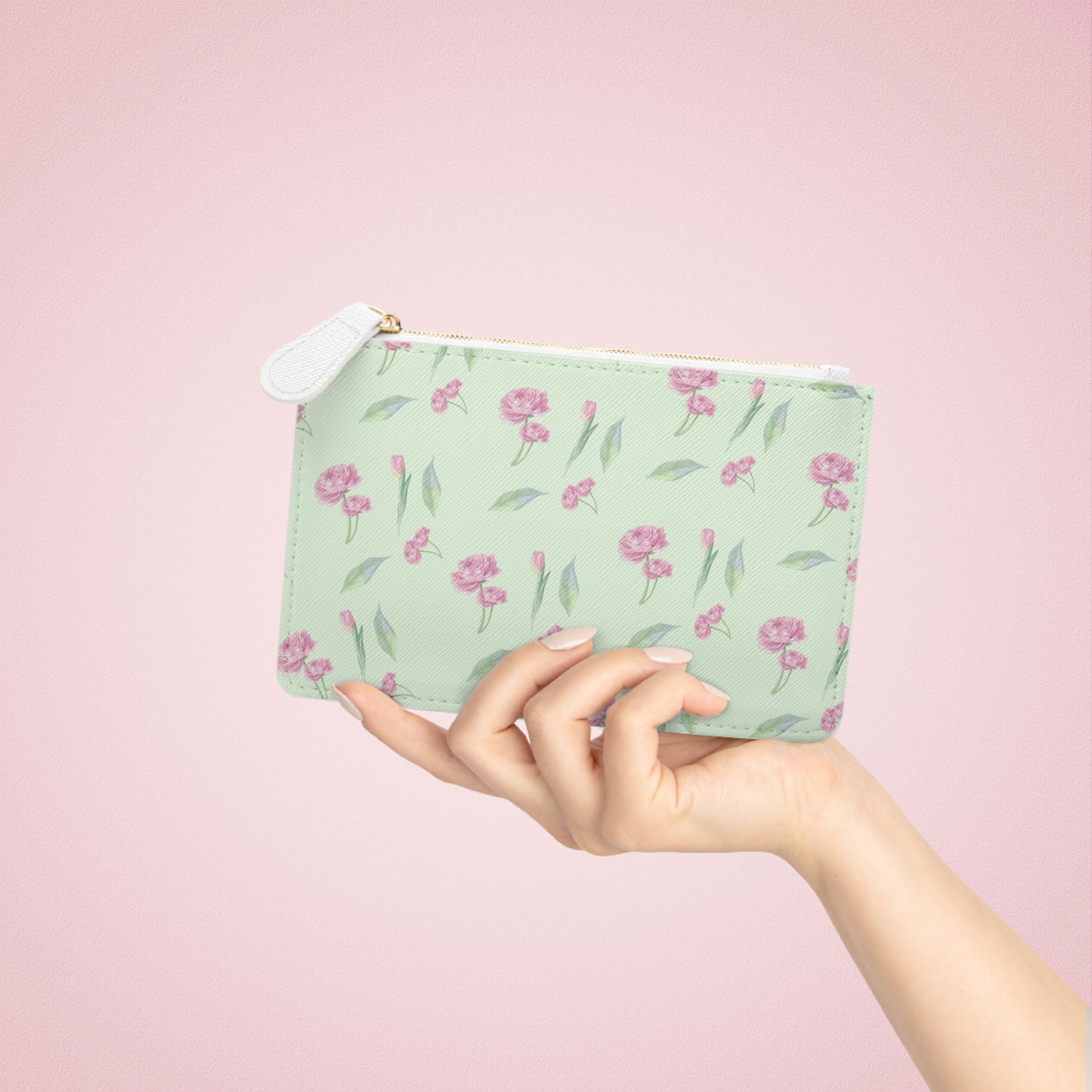 GREEN FLORAL LEATHER POUCH