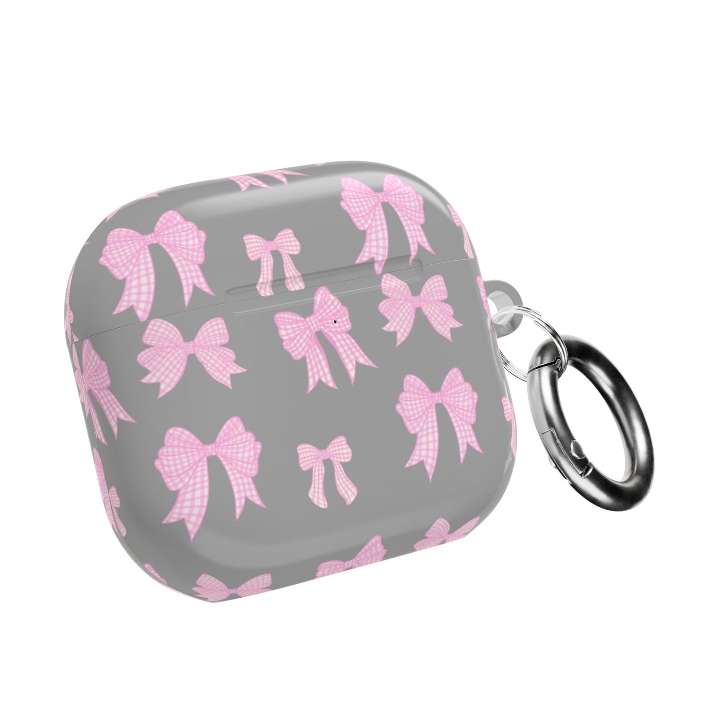 GREY PINK GINGHAM BOWS AIRPOD CASE