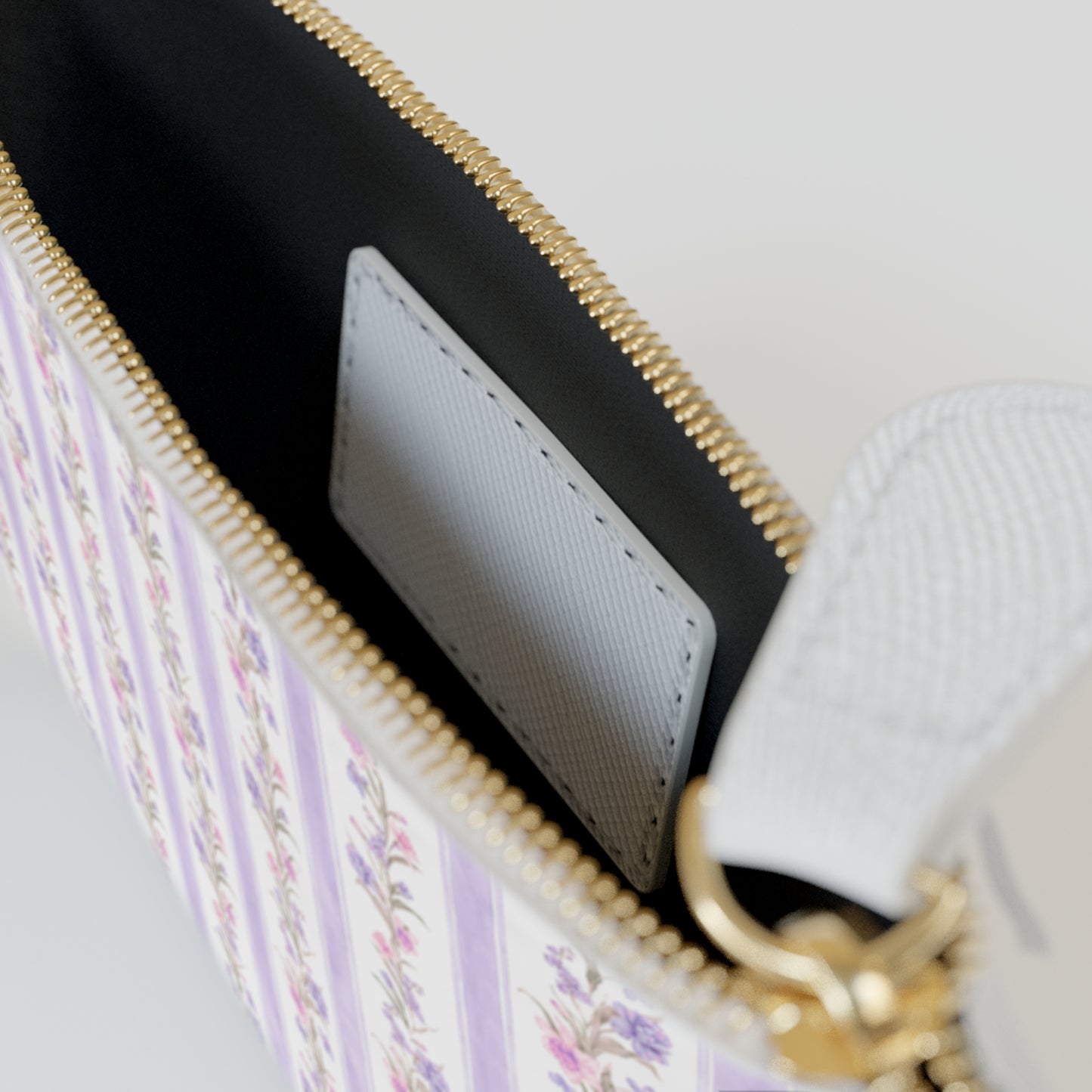 MINI PURPLE STRIPE FLORAL LEATHER POUCH