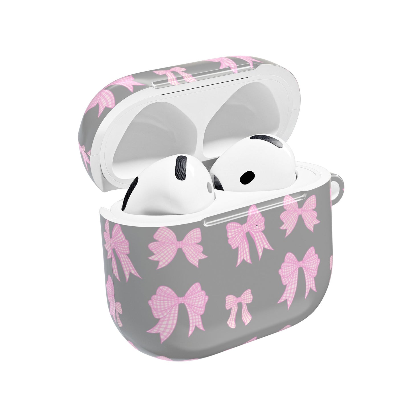 GREY PINK GINGHAM BOWS AIRPOD CASE