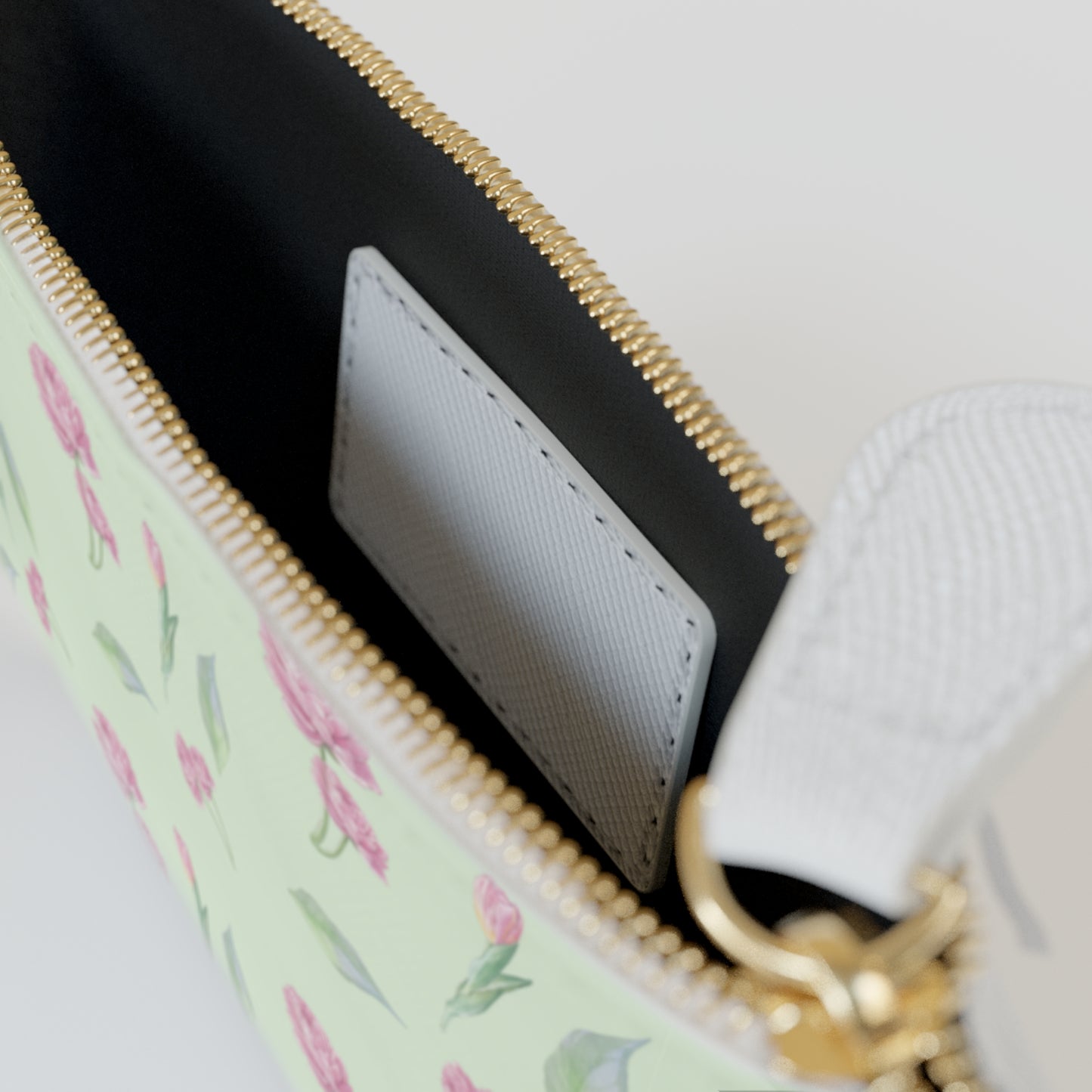 GREEN FLORAL LEATHER POUCH