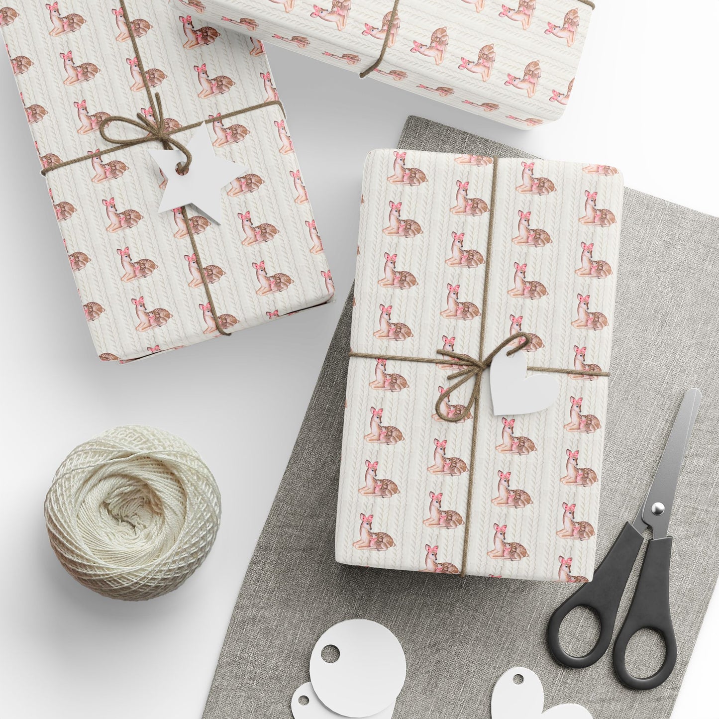 SWEATER KNIT BOW DEER WRAPPING PAPER ROLL