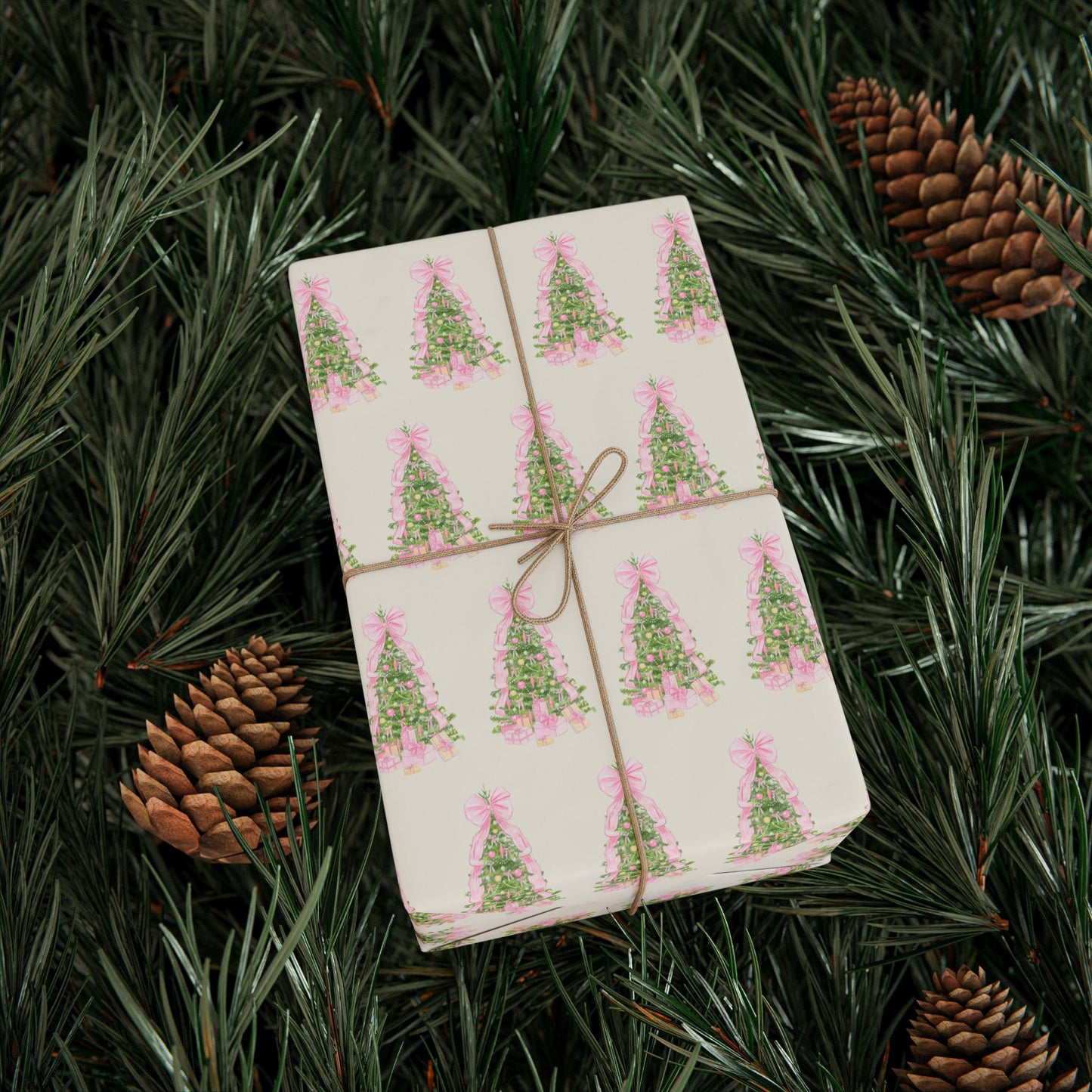 PINK BOW CHRISTMAS TREE WRAPPING PAPER ROLL