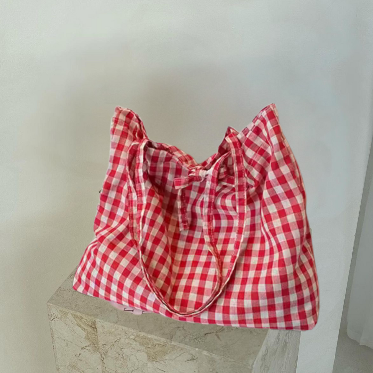 GINGHAM BOW TOTE BAG