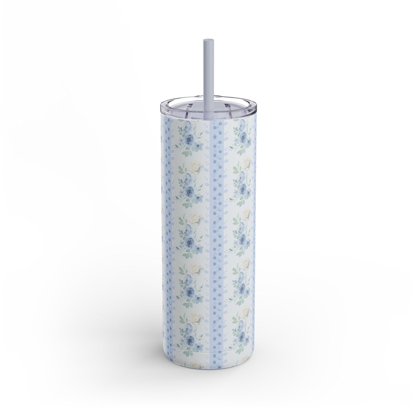 BLUE FLORAL STRIPES STRAW TUMBLER