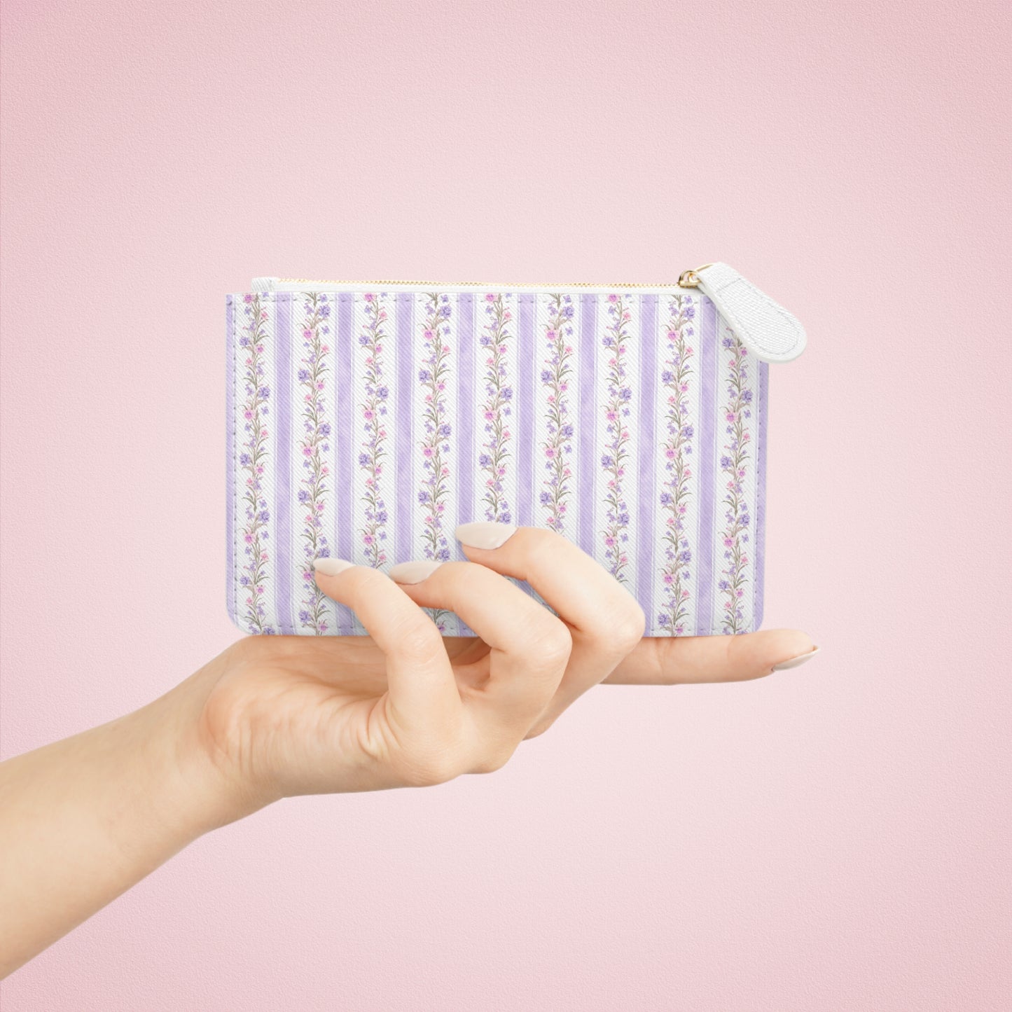 MINI PURPLE STRIPE FLORAL LEATHER POUCH