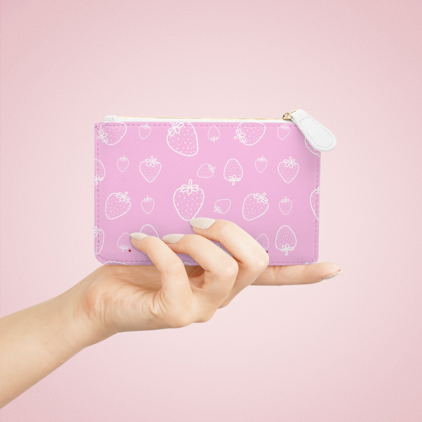PINK STRAWBERRIES LEATHER POUCH