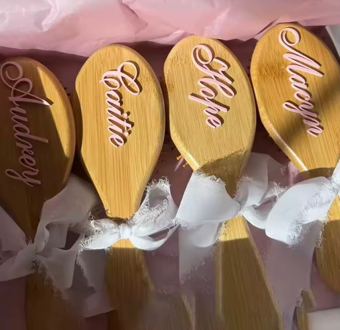 CUSTOM PINK NAME WOODEN HAIR BRUSH