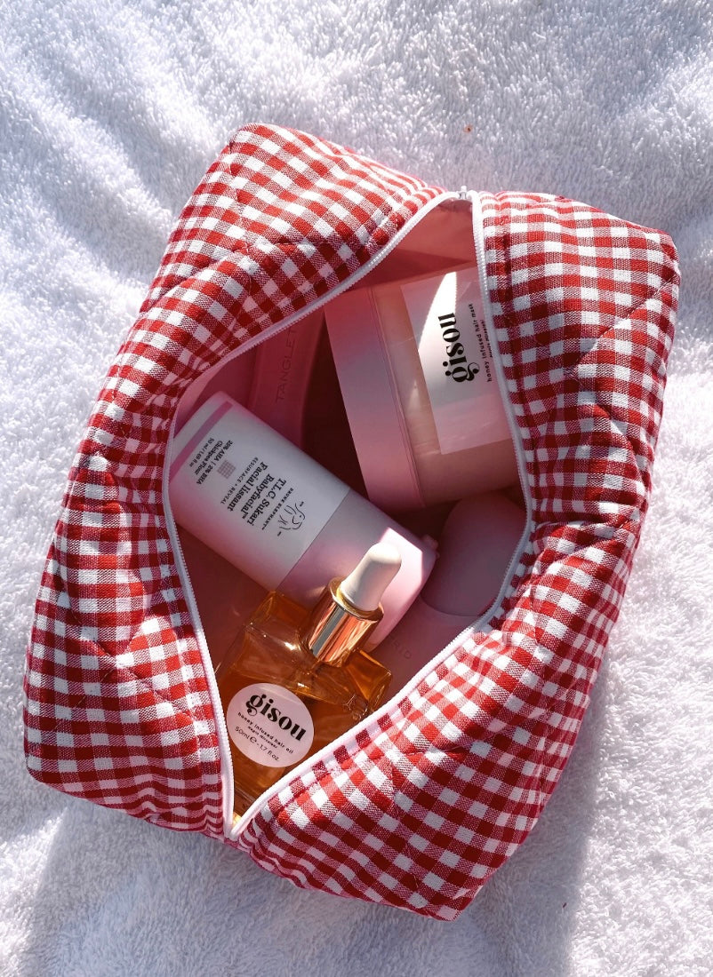 RED GINGHAM MAKEUP BAG