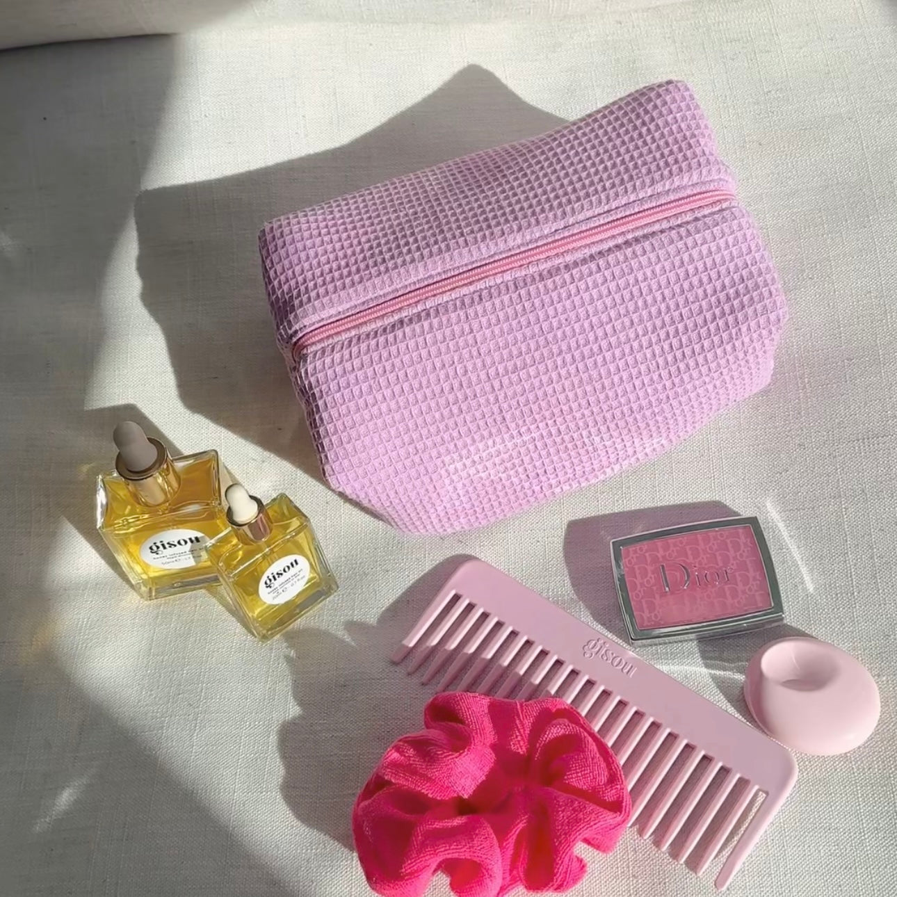 DARK PINK KNIT FLORAL MAKE-UP BAG-AYJAY