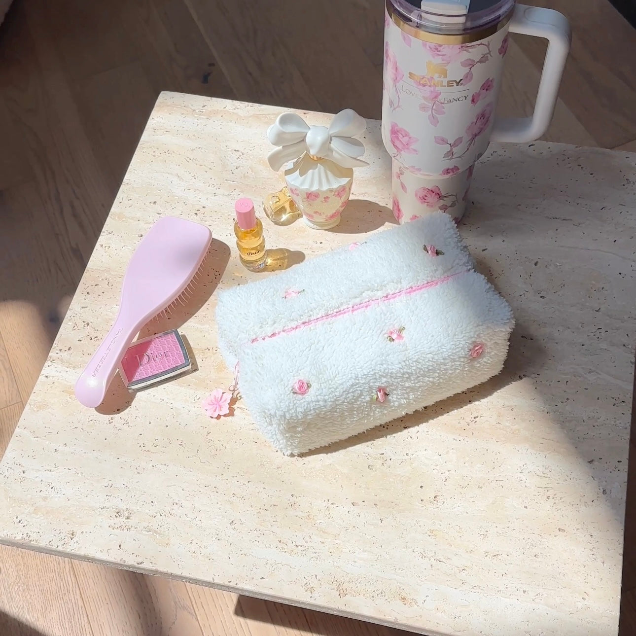 LIMITED EDITION CREAM ROSEBUDS MAKEUP BAG