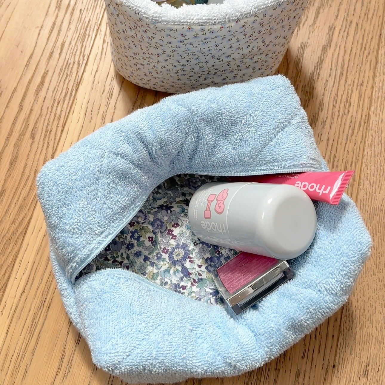 POWDER BLUE TEDDY FLORAL MAKEUP BAG