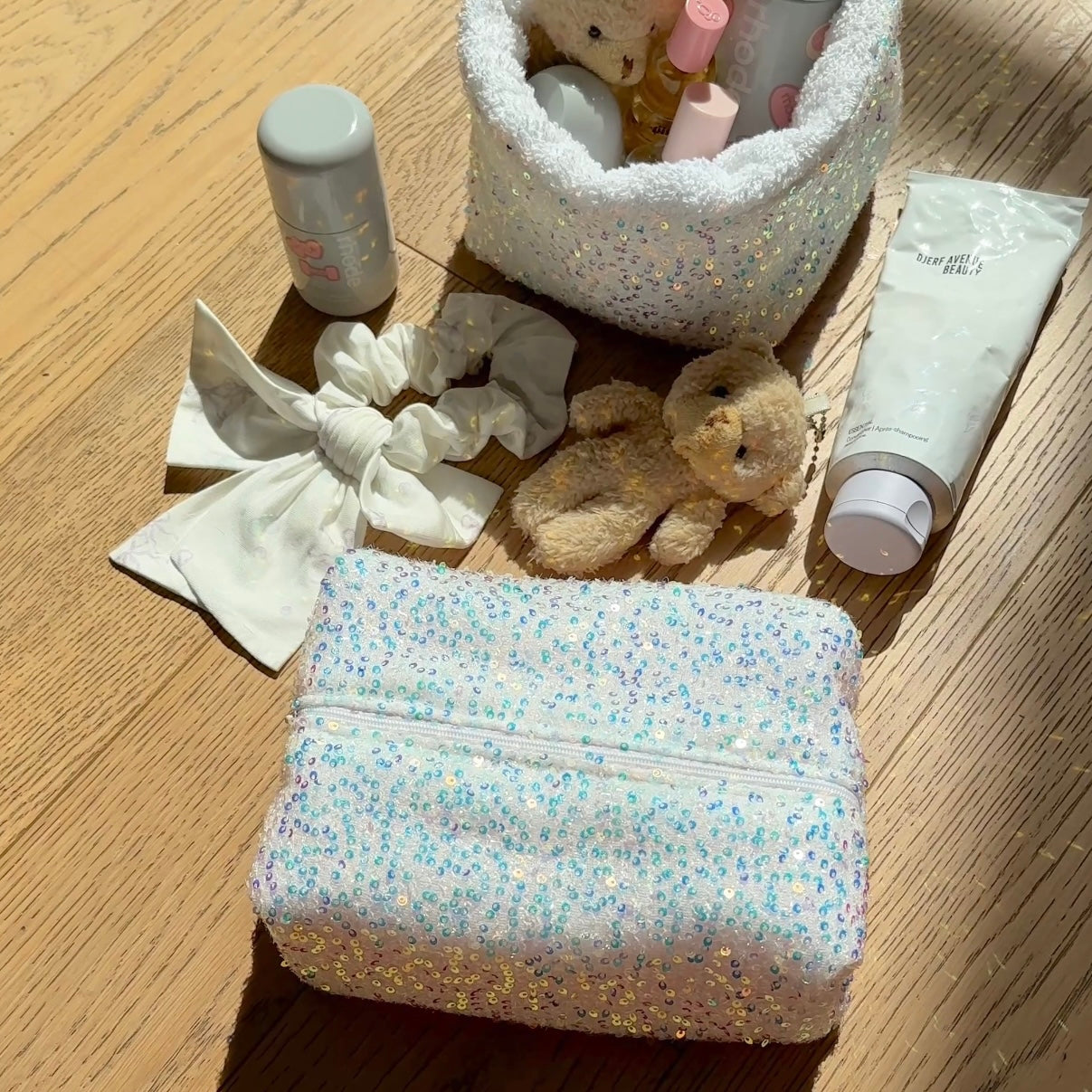 LIMITED EDITION SILVER SEQUIN MAKEUP BAG