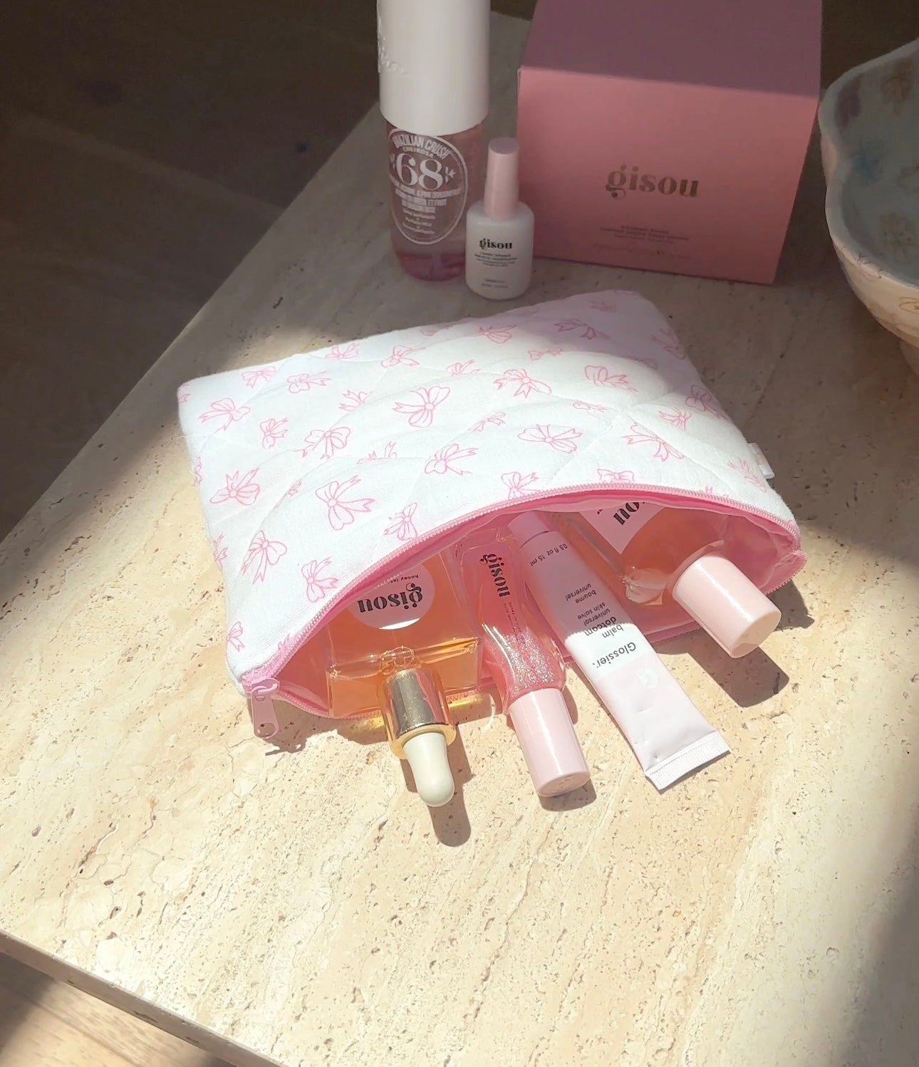 PINK BOW COQUETTE FLAT POUCH