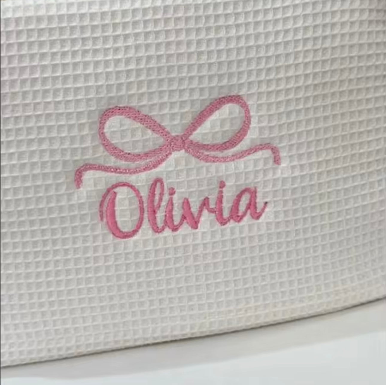 WHITE WAFFLE BOW CUSTOM BAG
