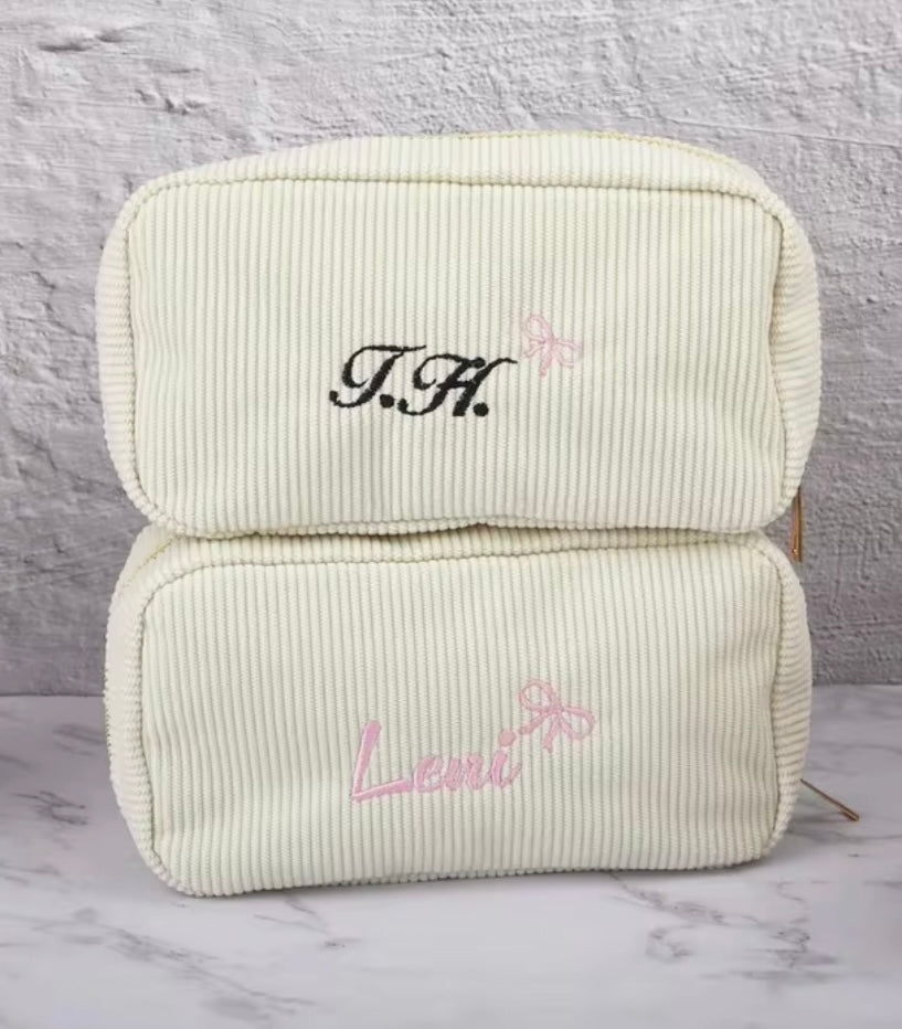 BEIGE BOW PERSONALIZED NAME BAG