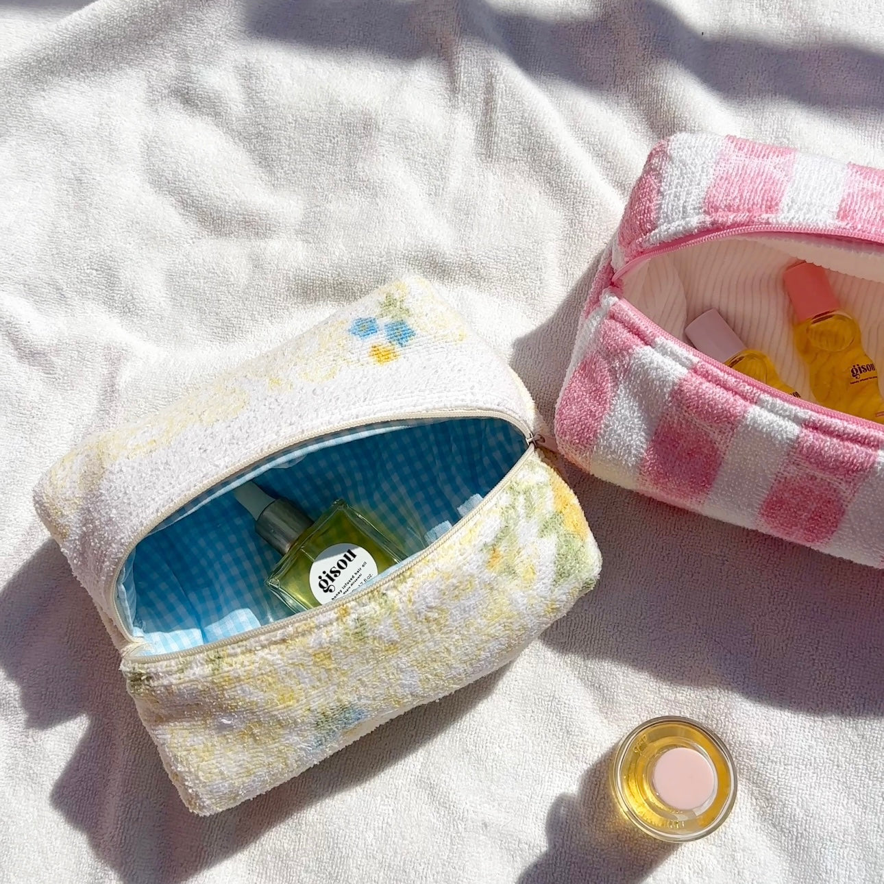 VINTAGE TEDDY CREAM FLORAL MAKEUP BAG