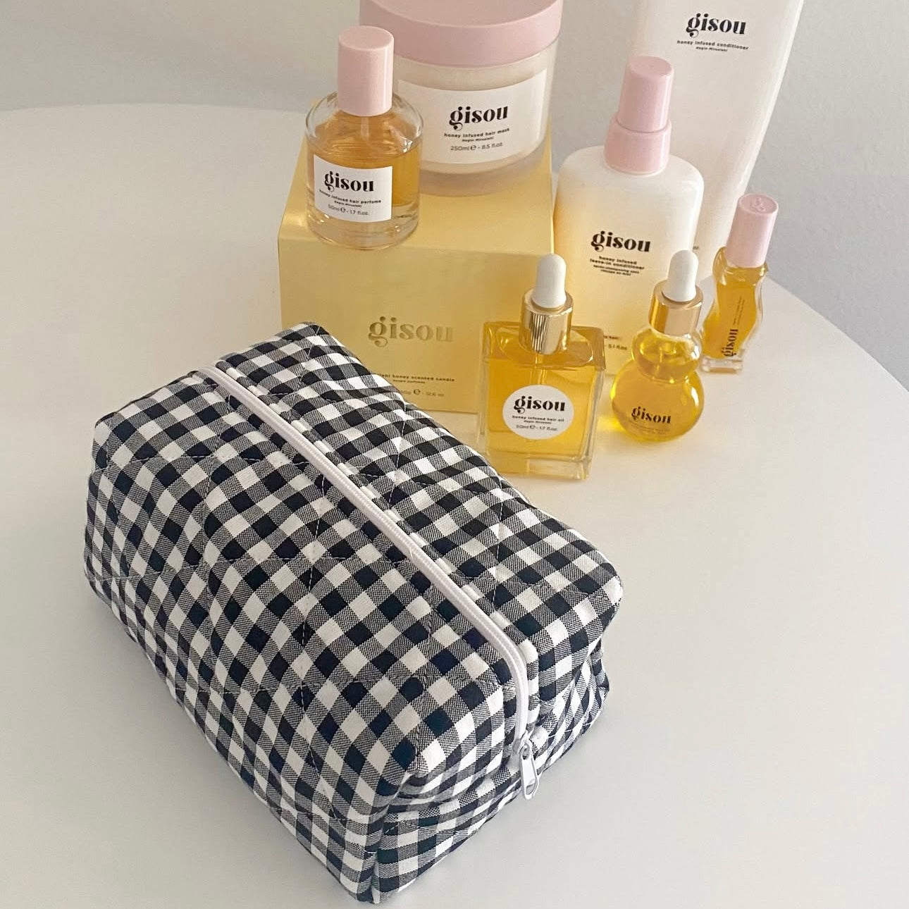 BLACK GINGHAM MAKEUP BAG