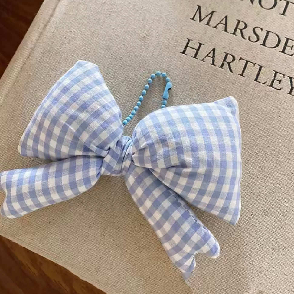 BABY BLUE GINGHAM BOW BAG CHARM