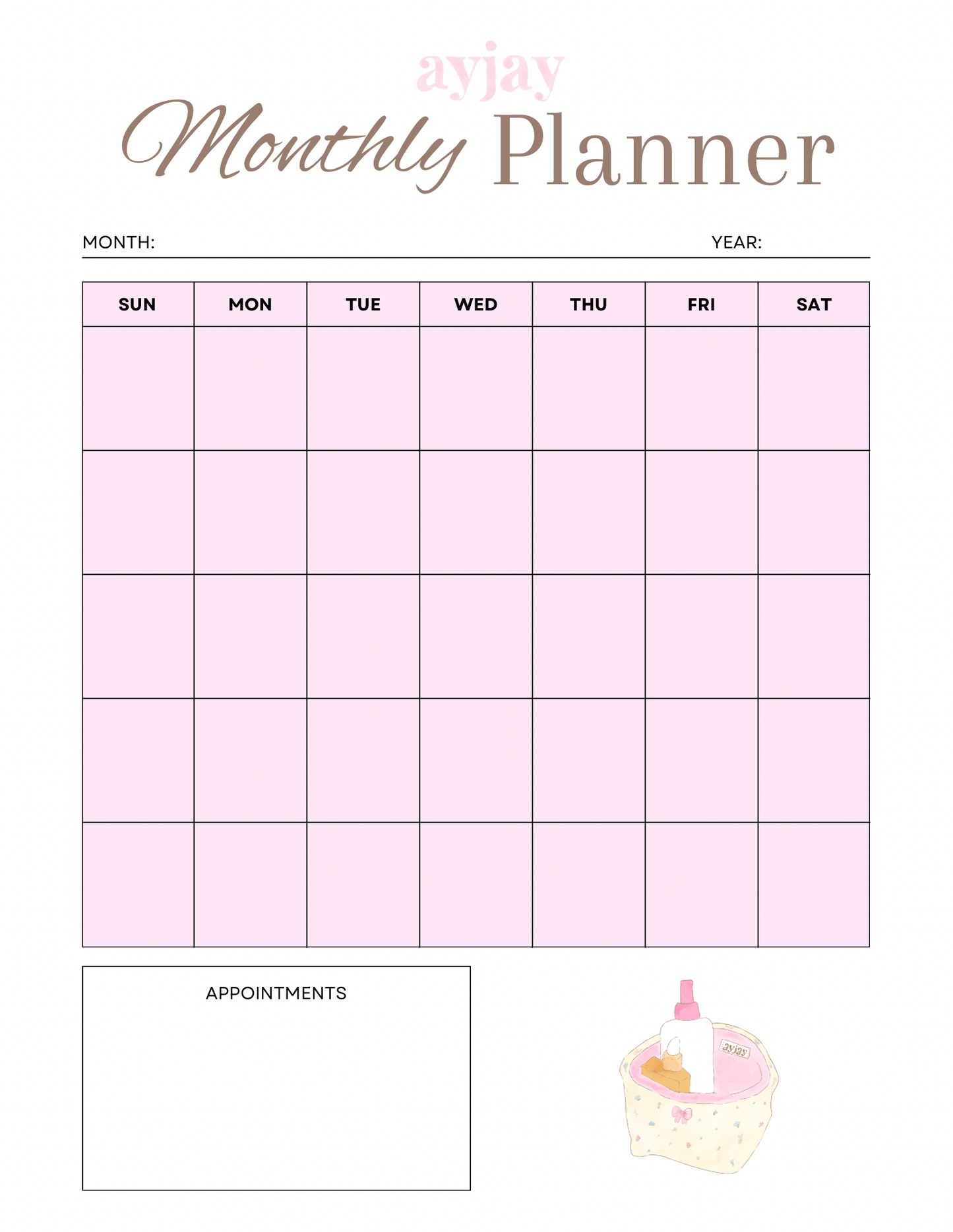 AYJAY MONTHLY PLANNER