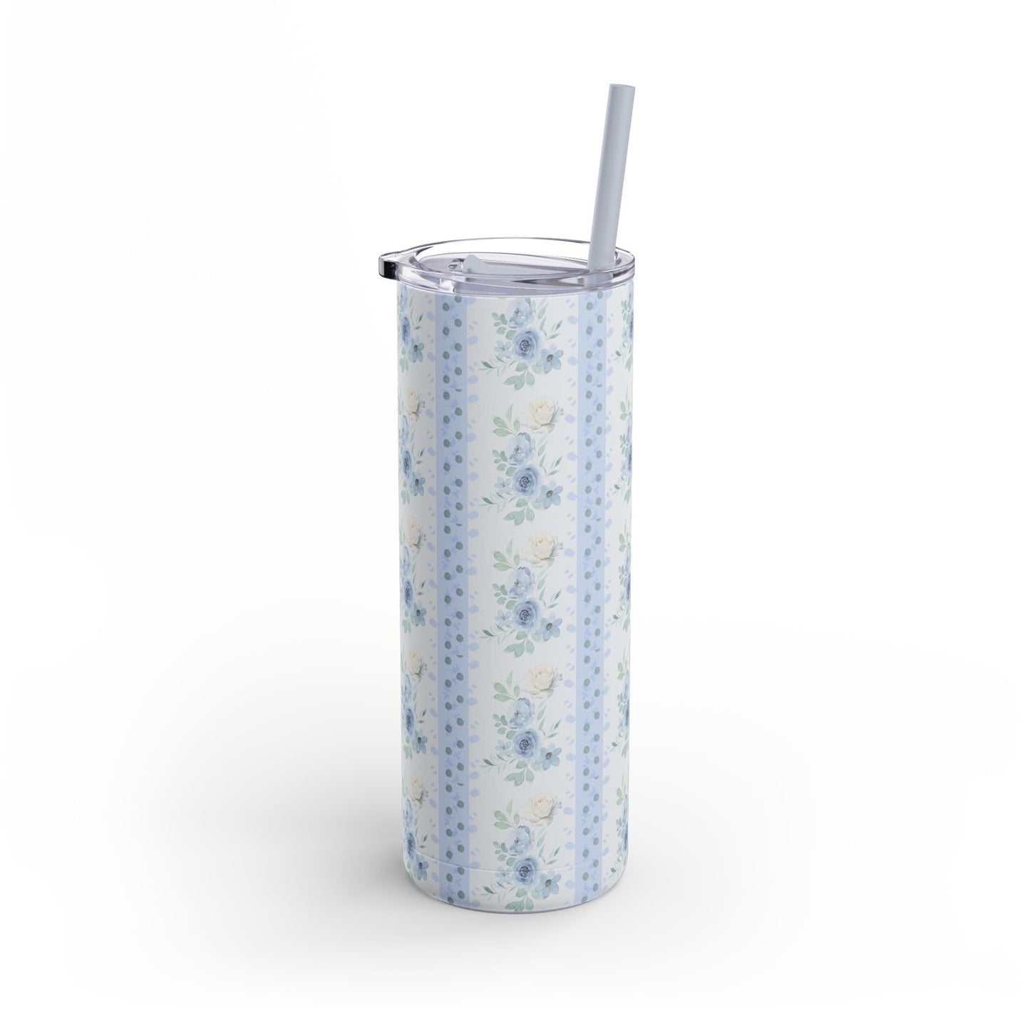 BLUE FLORAL STRIPES STRAW TUMBLER