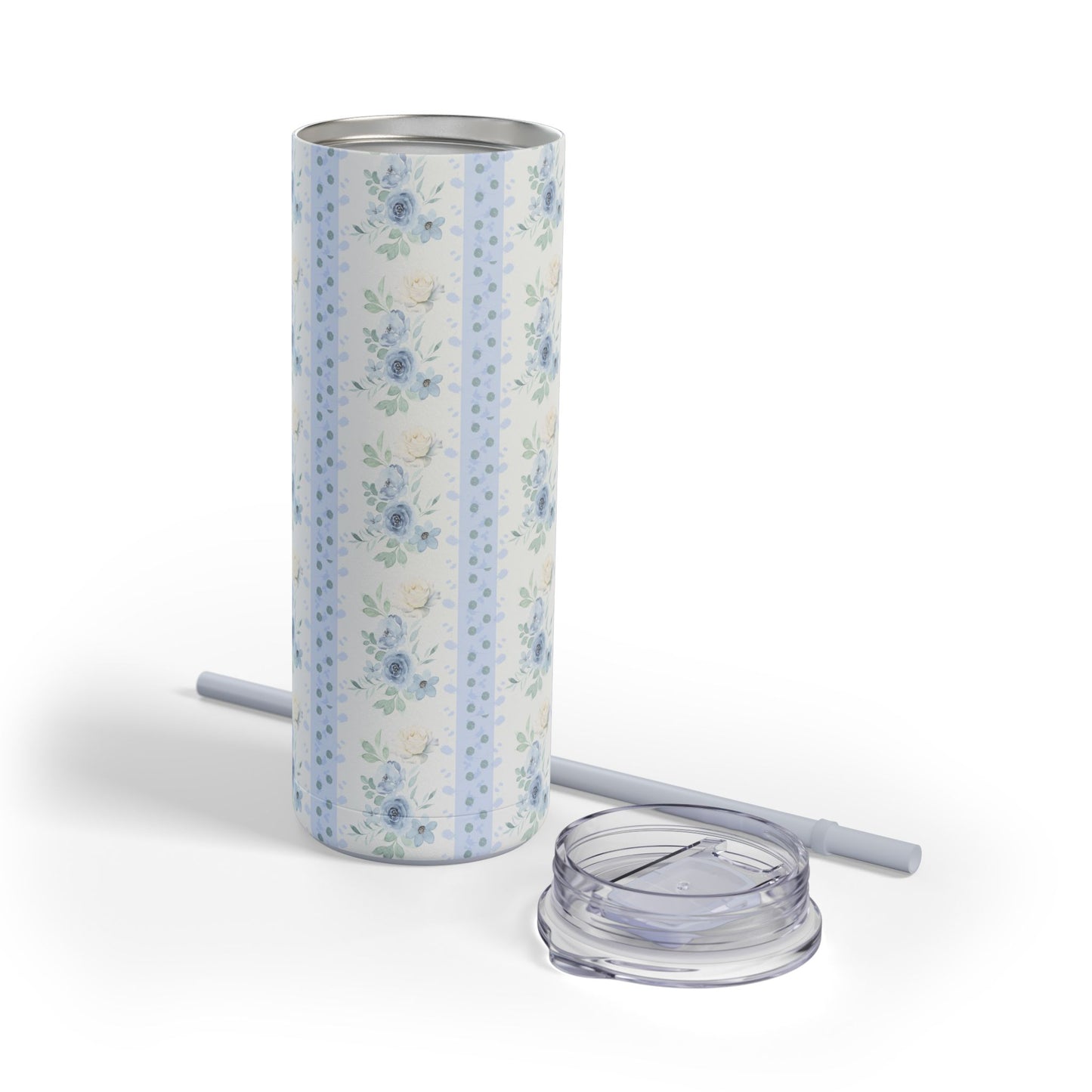 BLUE FLORAL STRIPES STRAW TUMBLER