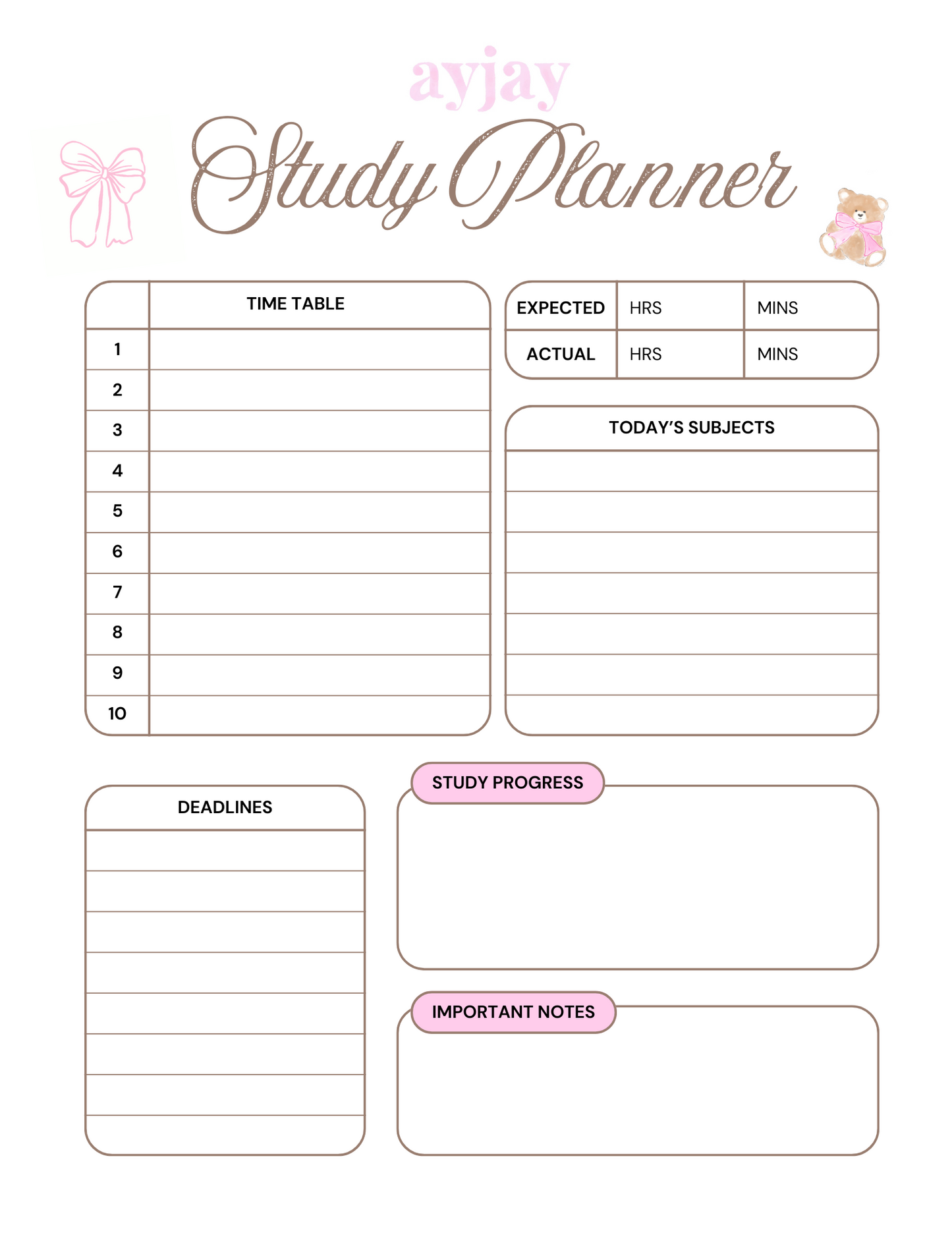 AYJAY STUDY PLANNER