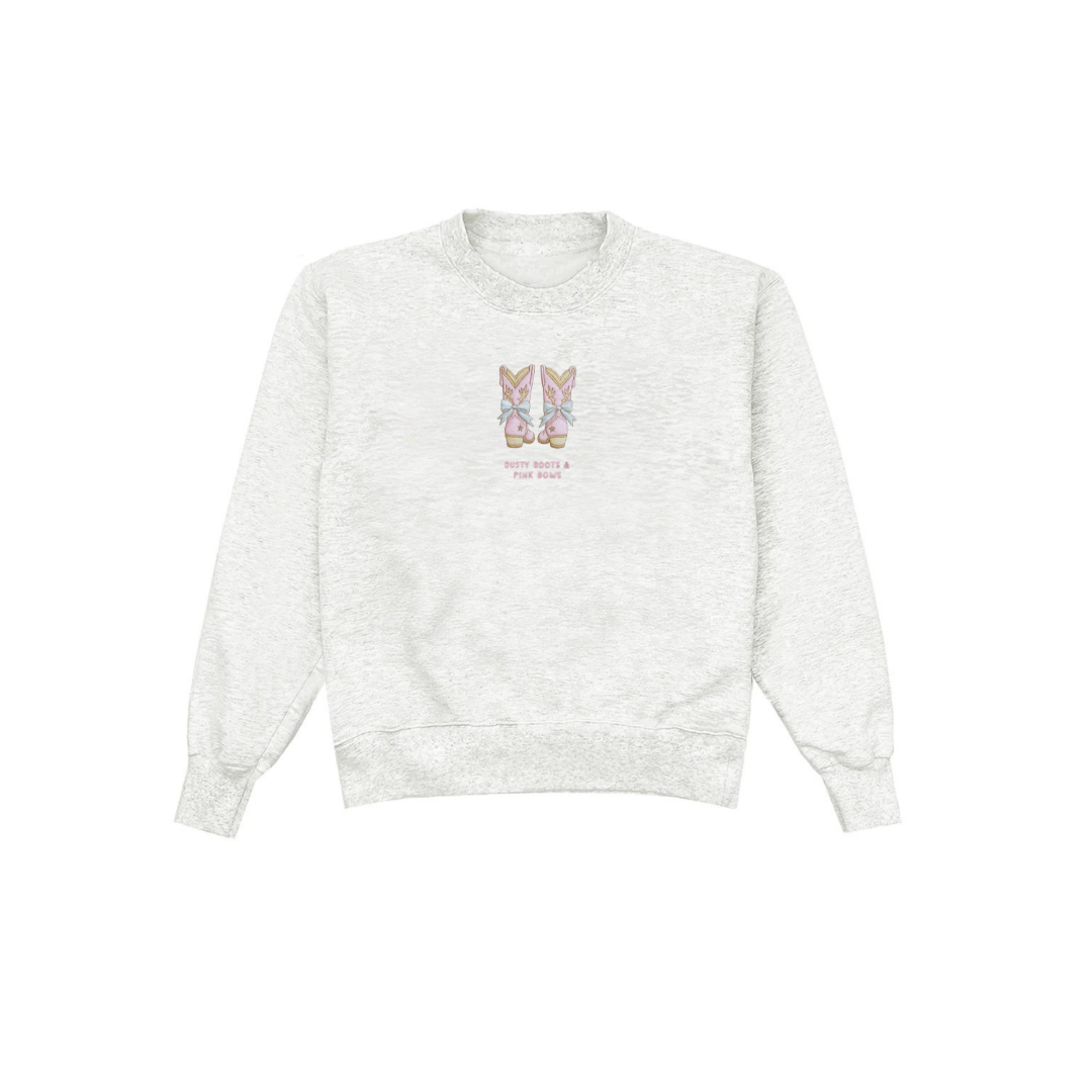 EMBROIDERED COWGIRL BOOTS GREY CREWNECK SWEATSHIRT