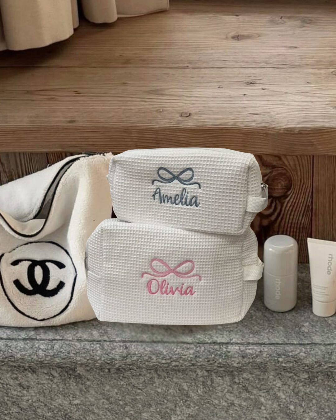 WHITE WAFFLE BOW CUSTOM BAG