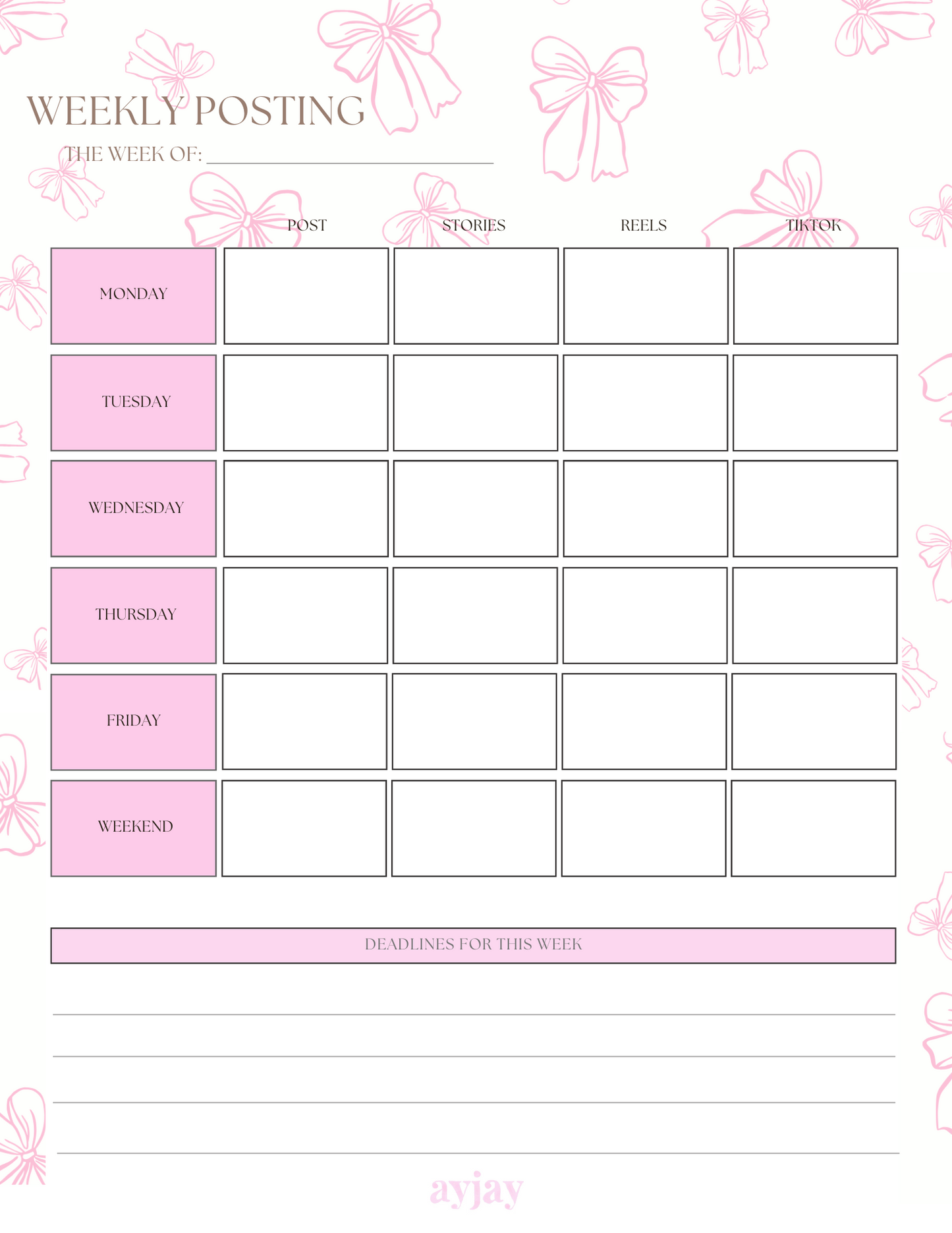 AYJAY WEEKLY CONTENT PLANNER