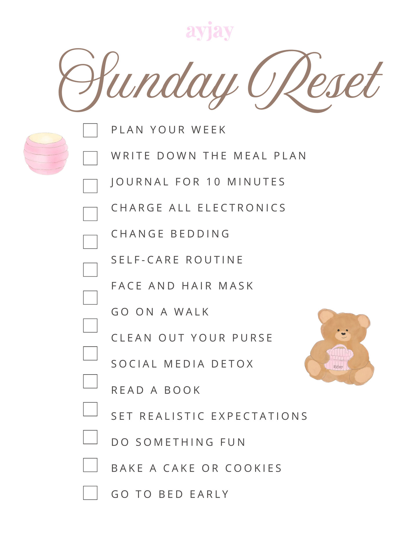 AYJAY SUNDAY RESET CHECKLIST