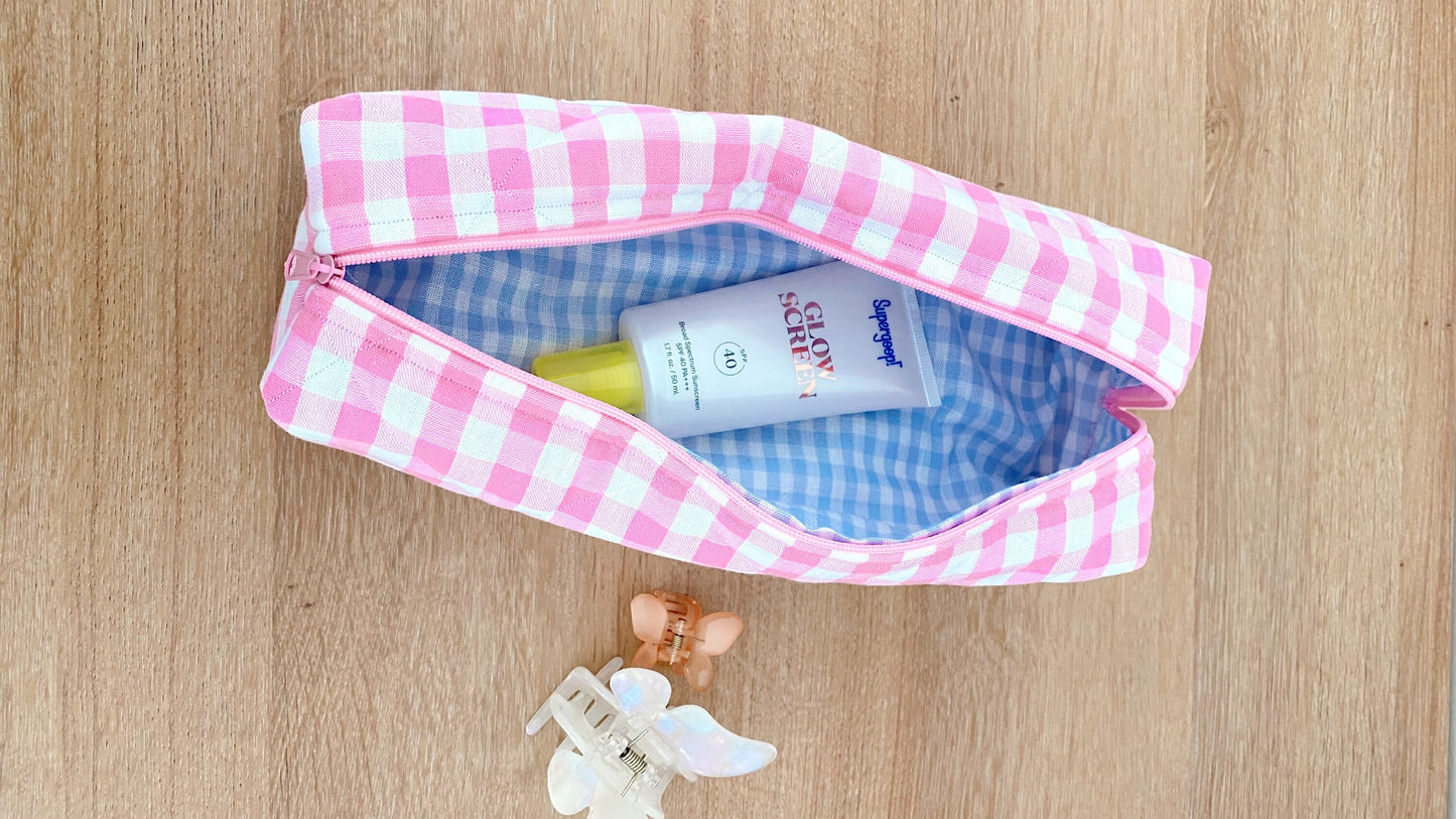 PINK GINGHAM PENCIL CASE-AYJAY