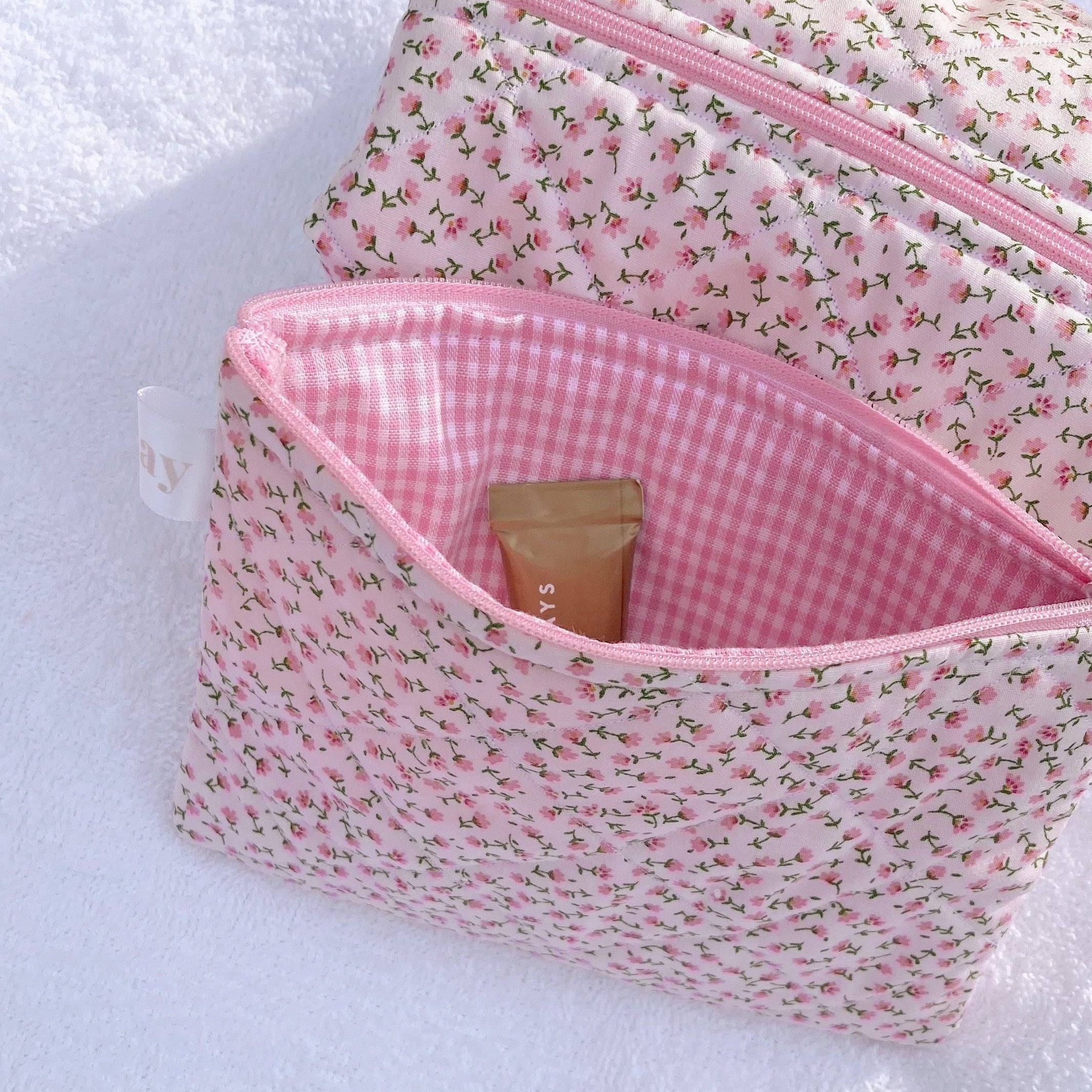 CUTE PINK FLORAL MAKEUP PURSE POUCH BAG