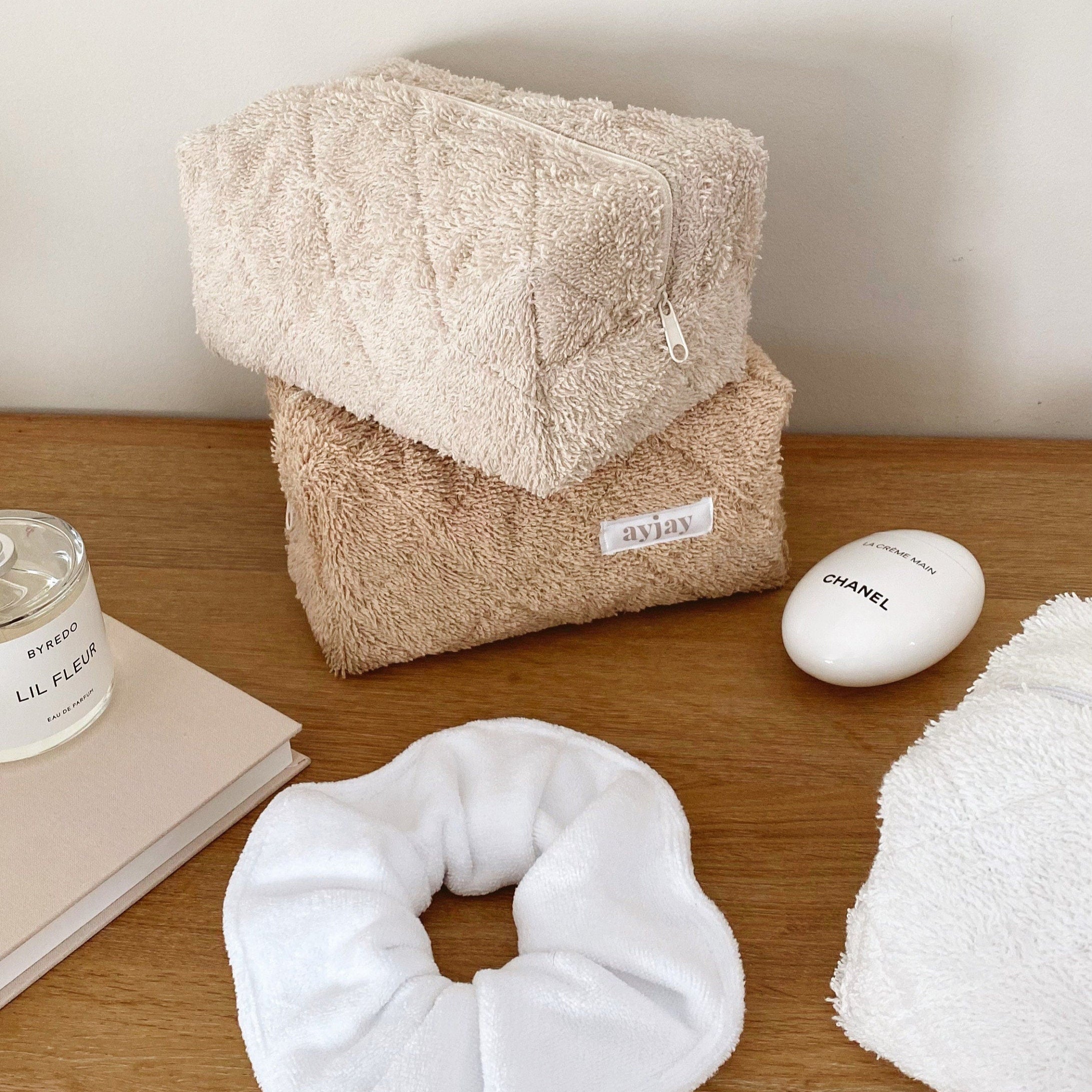 CAMEL TEDDY + FLORAL MAKE-UP BAG-AYJAY