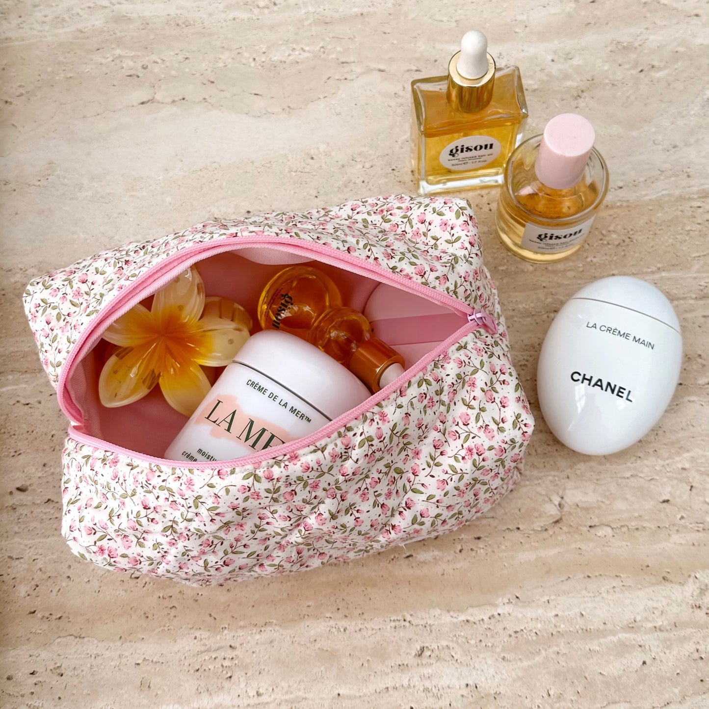 CUTE PINK FLORAL MAKEUP TOILETRY TRAVEL BAG