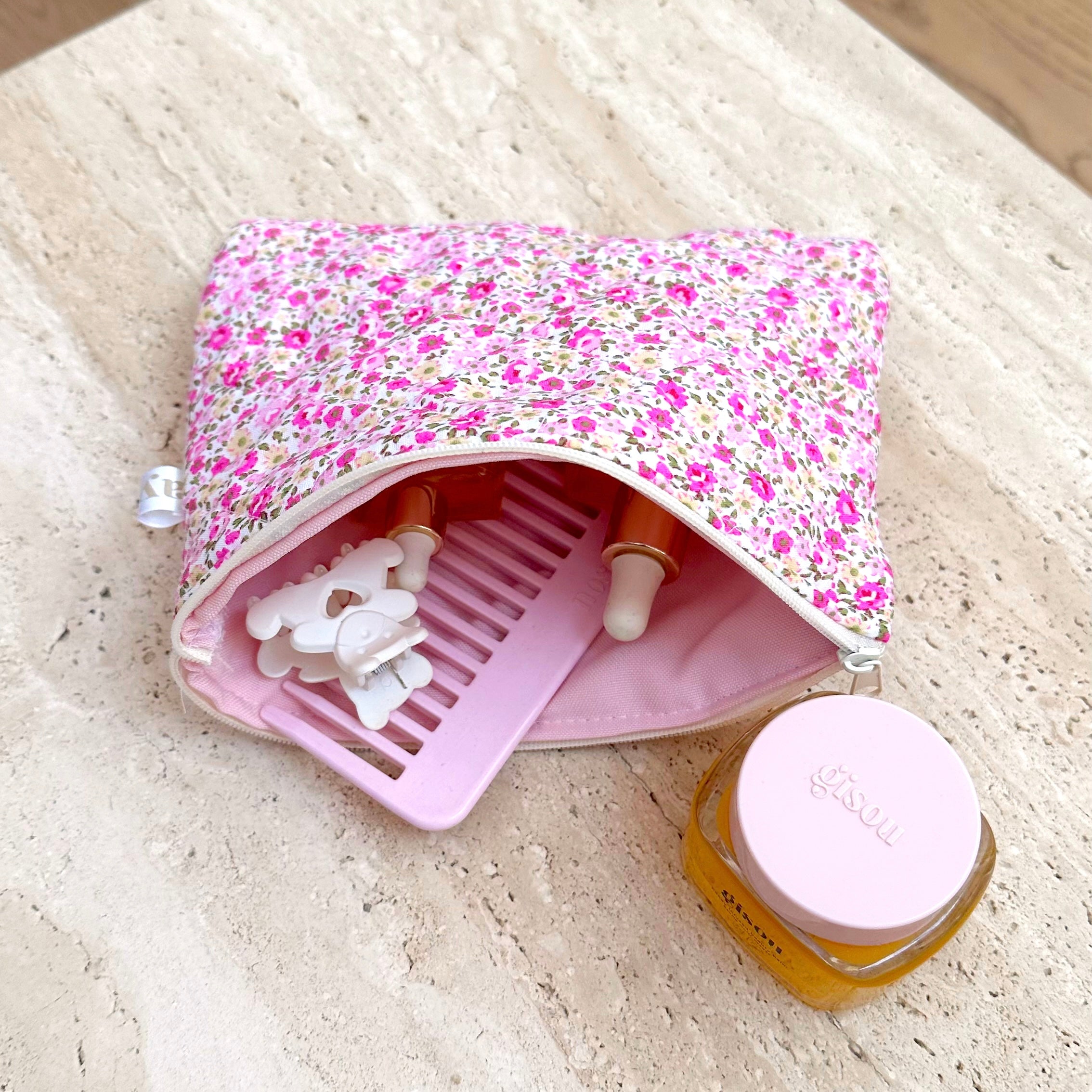 DARK PINK FLORAL POUCH-AYJAY