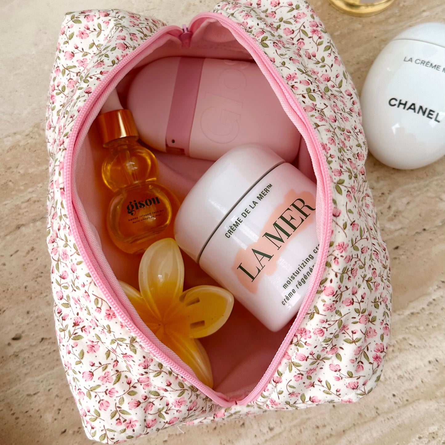 CUTE PINK FLORAL MAKEUP TOILETRY TRAVEL BAG