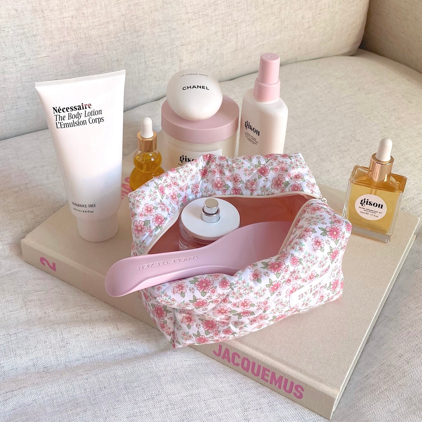 CUTE PINK FLORAL MAKEUP TOILETRY BAG