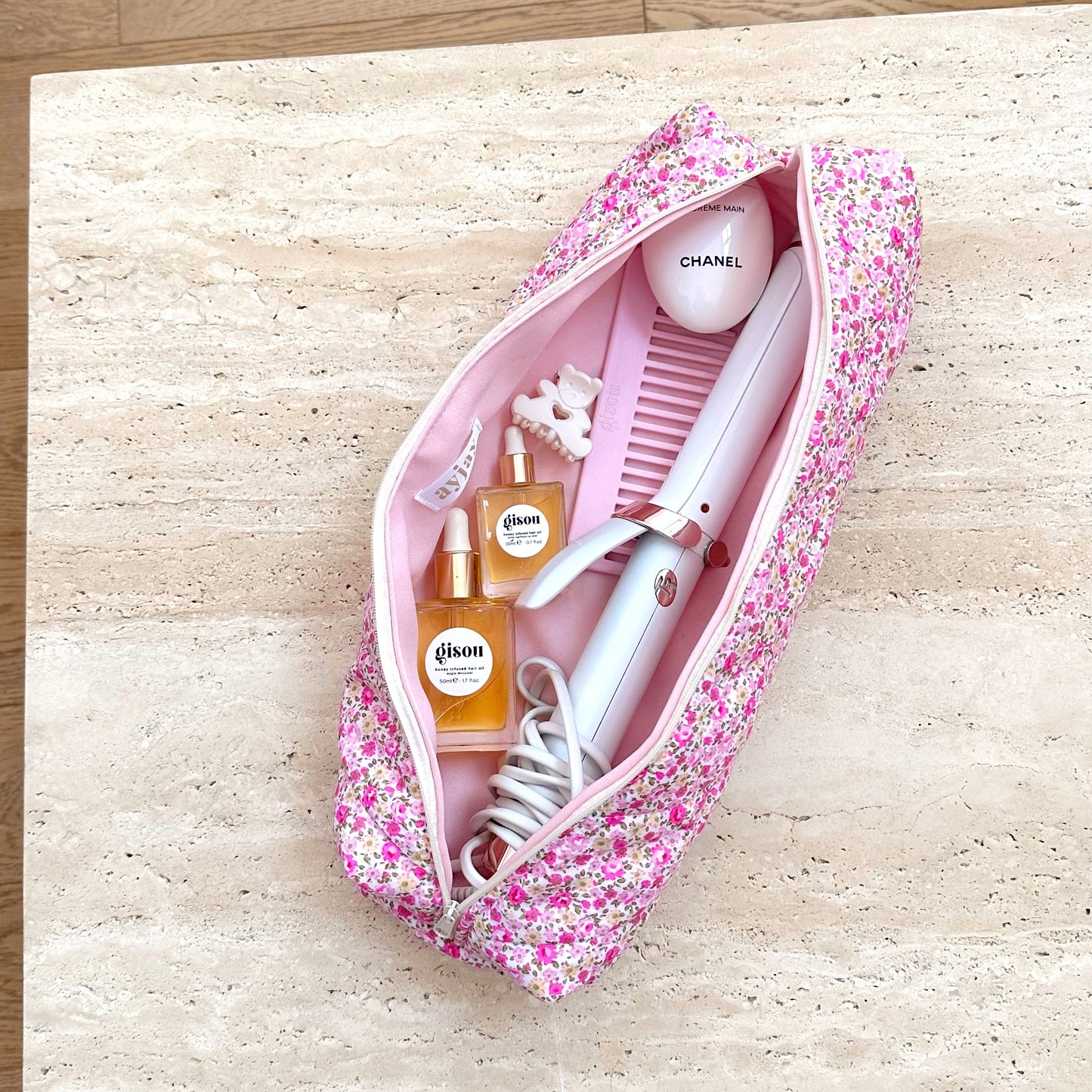 DARK PINK FLORAL HAIRTOOL BAG-AYJAY
