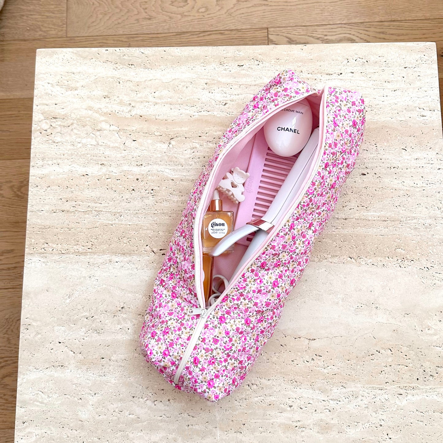 DARK PINK FLORAL HAIRTOOL BAG-AYJAY