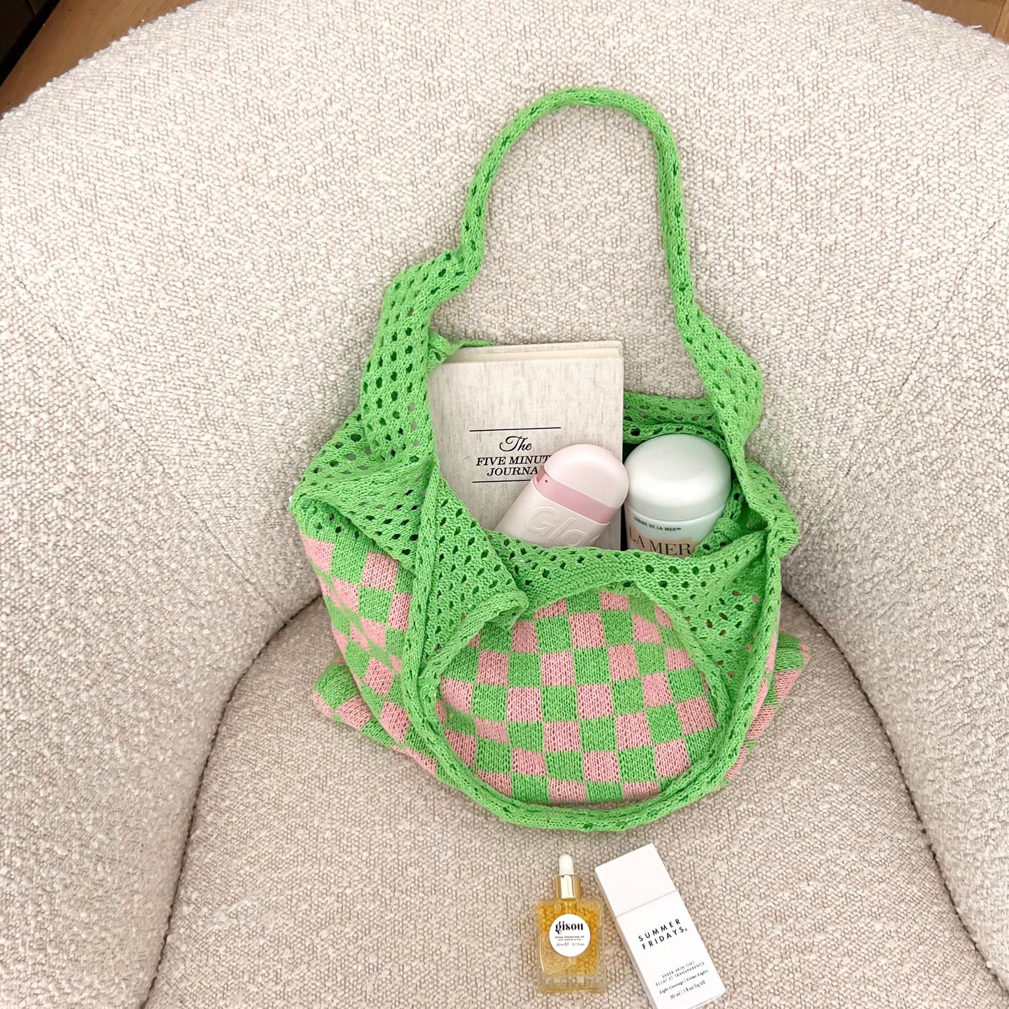 GREEN CROCHET TOTEBAG-AYJAY