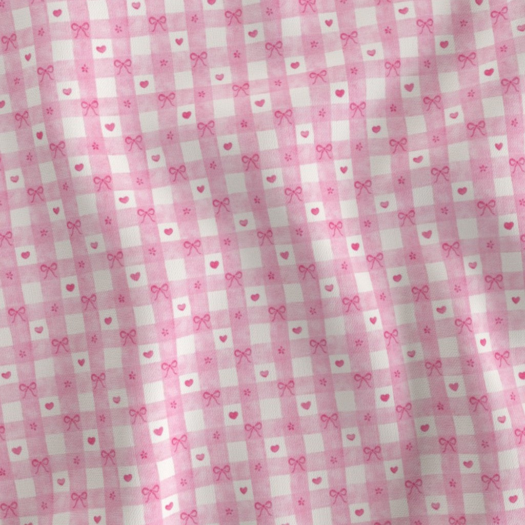 PINK GINGHAM BOW & HEARTS