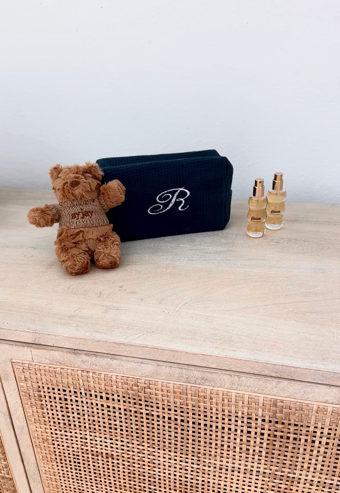 NAVY BLUE WAFFLE KNIT CUSTOM EMBROIDERY BAG