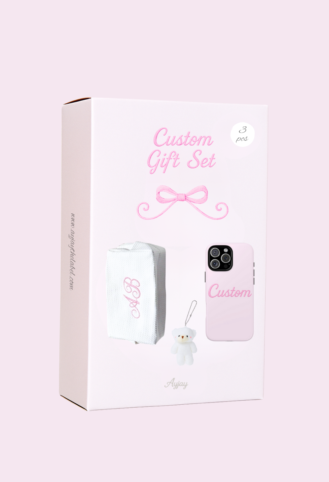 CUSTOM 3PCS GIFT SET PERSONALIZED PHONE CASE + BAG + CHARM