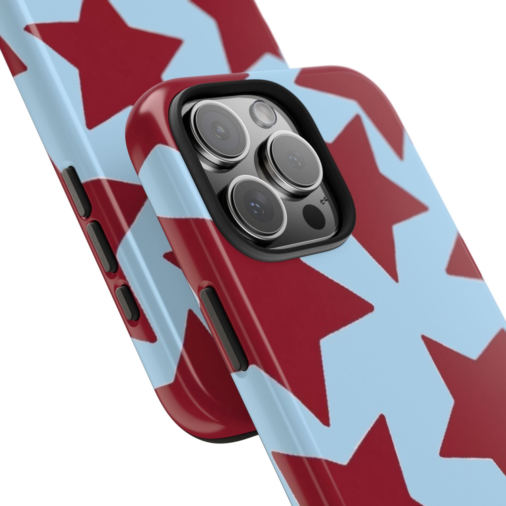 Patriotic star phone case corner view with raised camera protection edges
