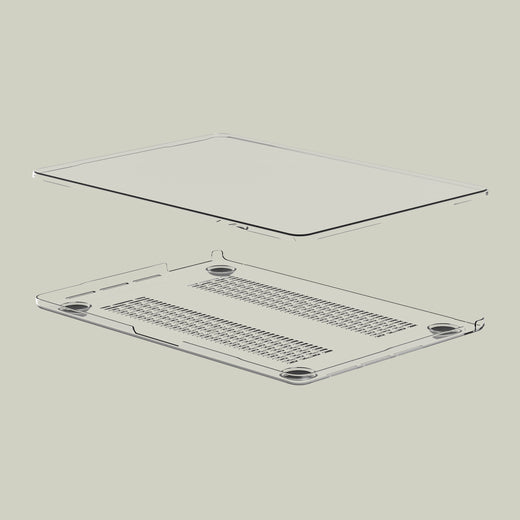 Hard shell MacBook cover shown top and bottom with cutouts for vents and ports