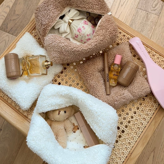 CREAM SOFT TEDDY BEAR MAKEUP BAG