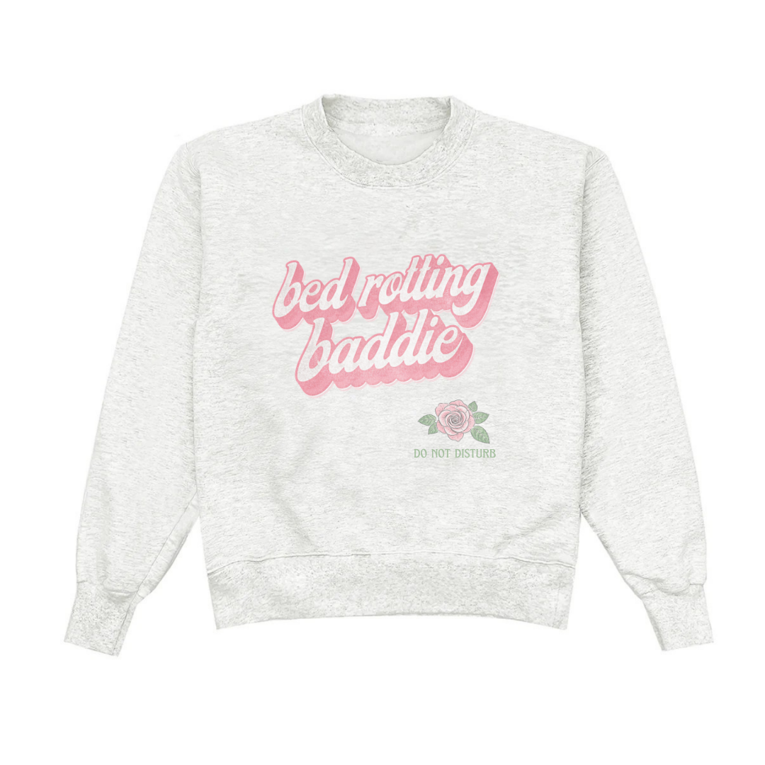 LIGHT GRAY BED ROTTING BADDIE CREWNECK