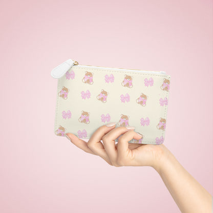 BEIGE TEDDY BOW LEATHER POUCH